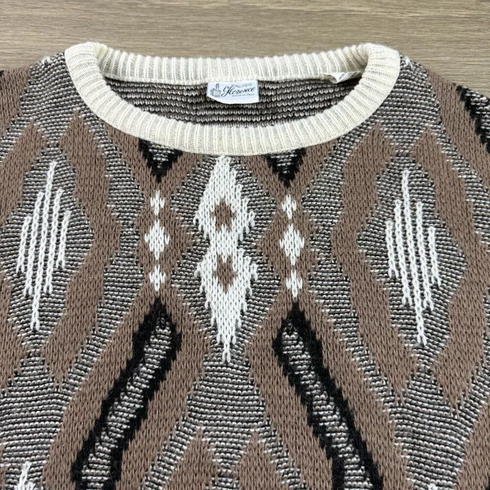 Maglificio Florence Sweater Men XL Vintage 90s Geometric Crew Wool Blend Italy